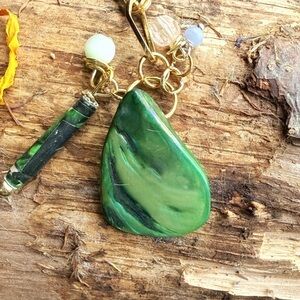 Bohemian chunky green statement multi charms necklace